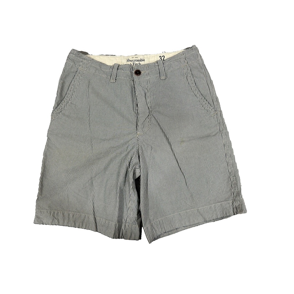 Abercrombie & Fitch Men's Blue White Seersucker Button Fly Shorts Tag Size 32